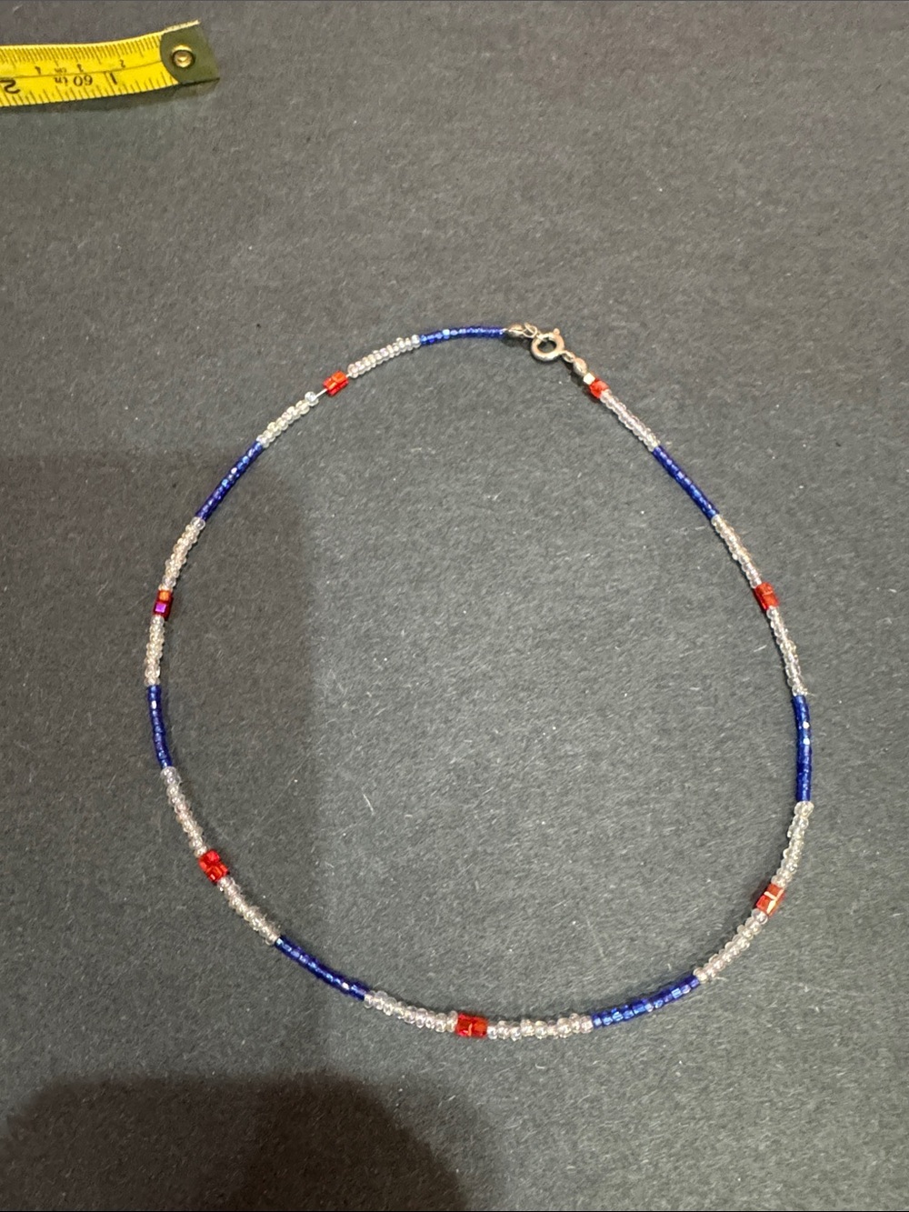 Handmade Blue, Red & Silver Beaded Women's Necklace
